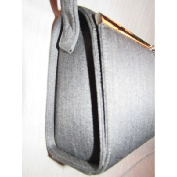 Salvatore Ferragamo Vintage Steel Grey Blue Silk Fabric Shoulder Bag