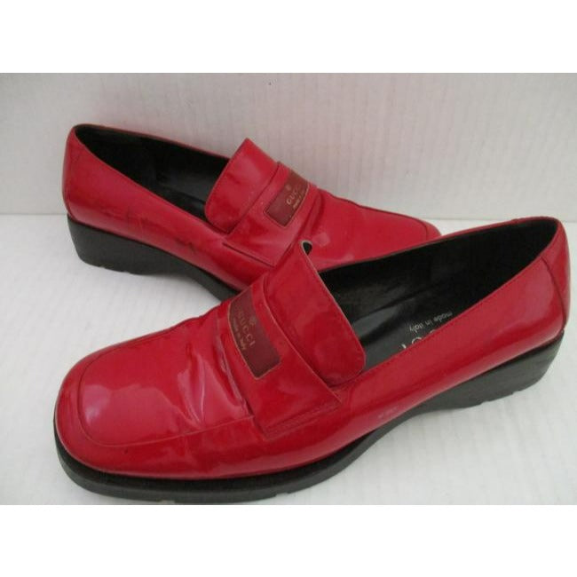 Gucci Purple Red Patent Leather Vintage Loafer Flats Size Eu