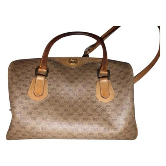 Gucci Vintage Pursesdesigner Purses Shades Of Brown With Small G Logo Leathercoated Canvas Satchel