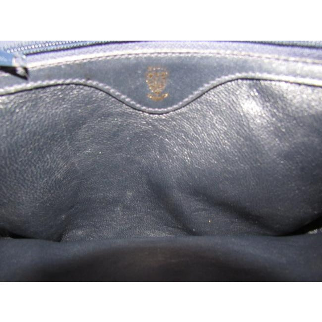 Gucci Vintage Navy Blue Leather With White Piping Shoulder Bag