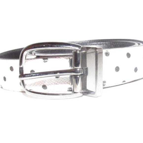 Dolce & Gabbana Navy & White w Navy Polka Dot Print Reversible Leather Belt