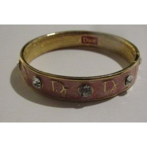 Dior pink enamel bangle bracelet w Swarovski crystals