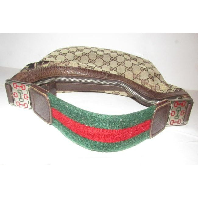 Gucci Guccissima Print Canvas Leather Brown W Red Green Strap