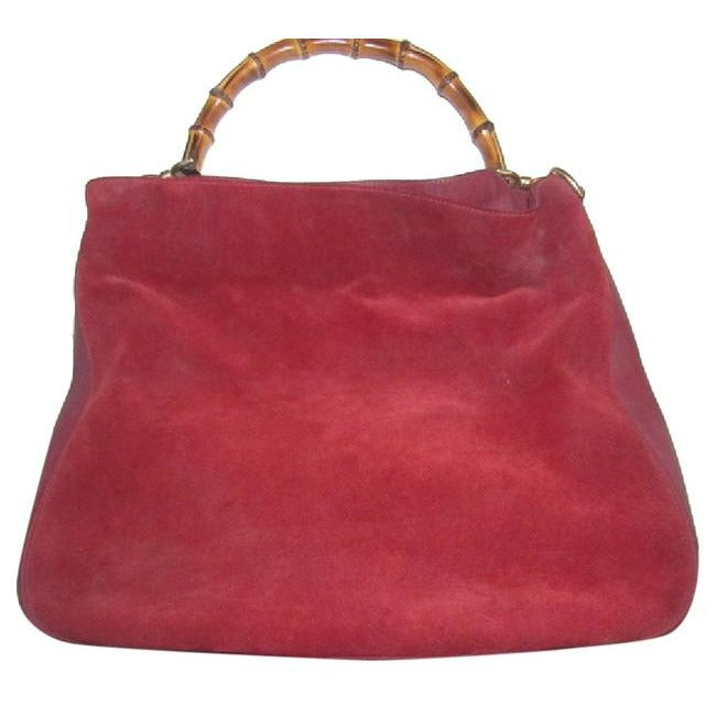 Gucci Vintage Two Way Burgundy Suede And Leather With A Bamboo Handle Hobo Bag