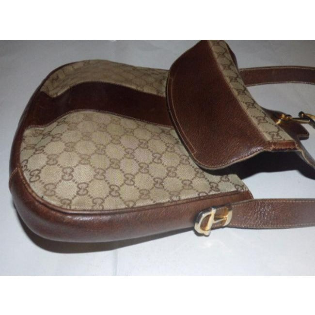 Gucci Brown Guccissima Print Leather Canvas Bag w Chrome Horse-bit Accent