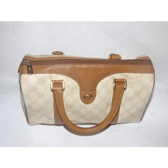 Gucci Vintage Doctor S Ivory And Camel Large G Logo Leather Coated Canvas Satchel