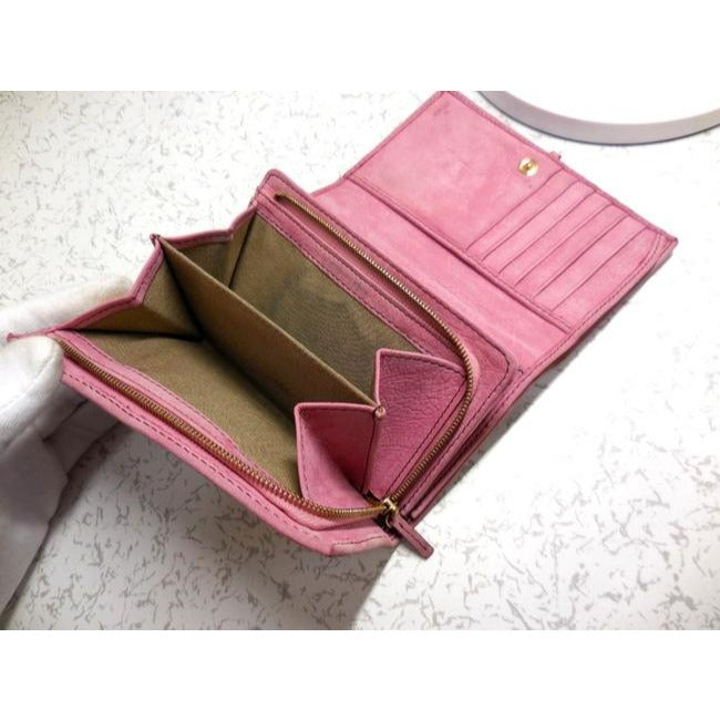 Fendi Pink Suede Leather With Gold Studs Bi Fold Wallet