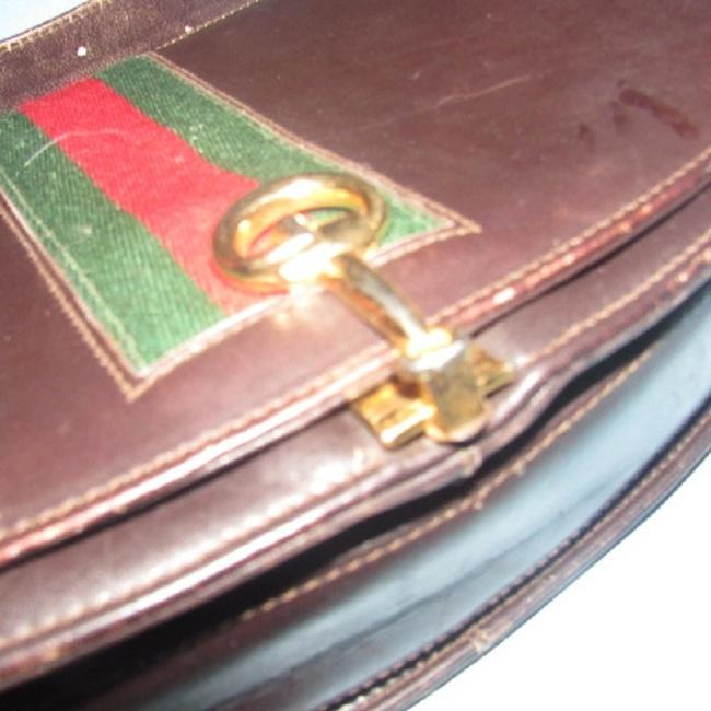 Gucci Vintage Pursesdesigner Purses Supple Brown Leather With Redgreen Stripe And Equestrian Accents