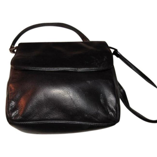 Decca black leather & gunmetal hardware shoulder bag