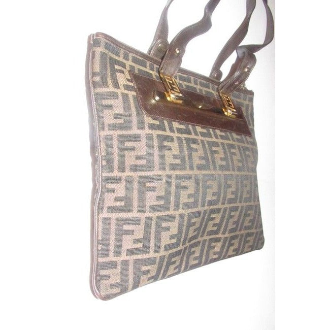 Fendi Vintage Pursesdesigner Purses Zucca Print In Shades Of Brown Coated Canvas And Leather Satchel