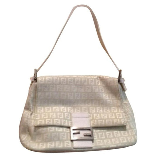 Fendi White Zucchino Print Canvas & White Leather Mamma Forever Shoulder Bag