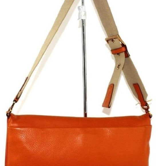 Prada Orange Leather Messenger Bag with a Canvas Strap