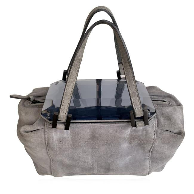 Fendi Shoulder Bag W Be Jewel Style Faceted Grey Suedeblue Resin Top And Satchel
