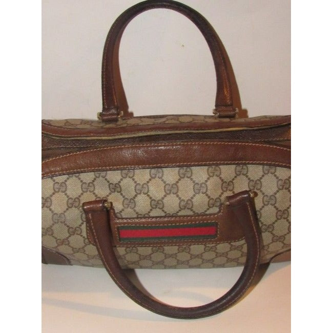 Gucci Supreme Brown Large G Logo Print Coated Canvas And Brown Leather With Red And Green Stripe