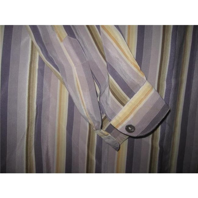 Salvatore Ferragamo Striped Shades Of Purple And Gold Silk Button Down
