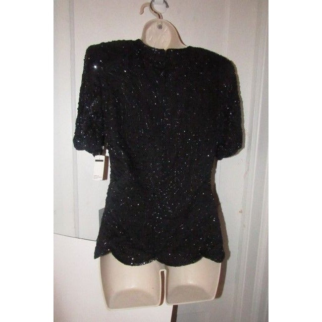 Stenay Black Silk Vintage Bead Sequins Top