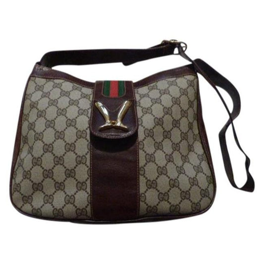 Gucci Vintage Pursesdesigner Purses Brown Leather And Large G Logo Print Coated Canvas With Redgreen