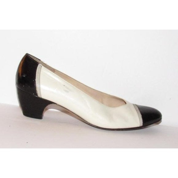 Ferragamo Ivory and Black Color Spectator Block Pumps