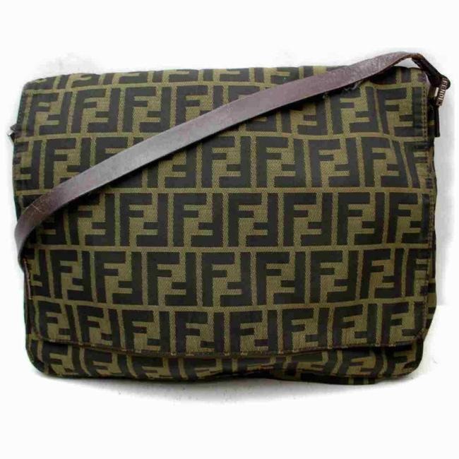 Fendi Shoulder And Cross Body Tobacco Zucco Print Leather And Canvas Messenger Bag