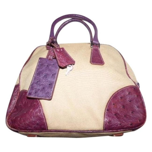 Prada Vintage Pursesdesigner Purses Beige Canvas And Purple Canvasleatherostrich Leather Satchel