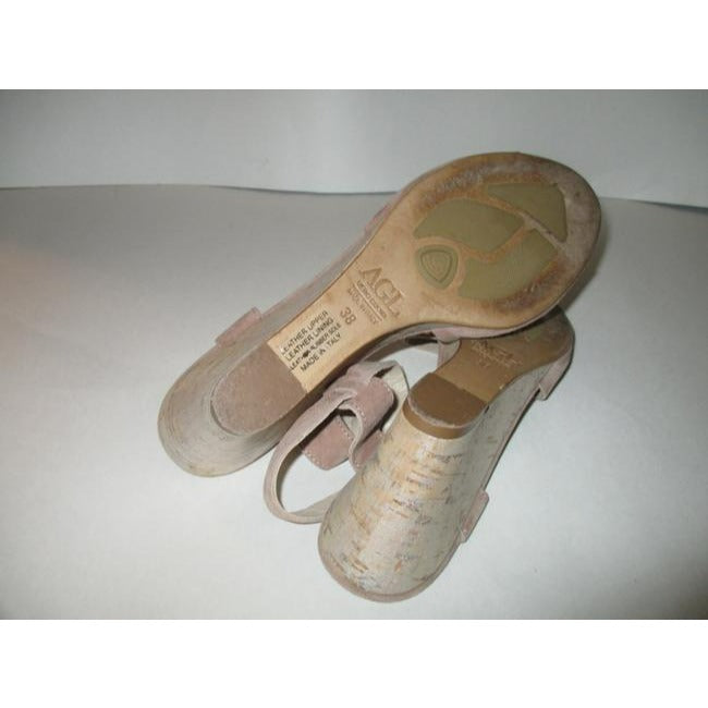 Attilio Giusti Leombruni Beige Suede Cork Platform Sandals Size Eu