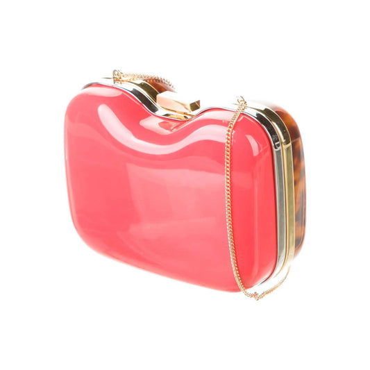 Retro, Fendi two way- clutch or cross body/shoulder clam shell style purse made of red & tortoise shell Lucite with a gold chain strap