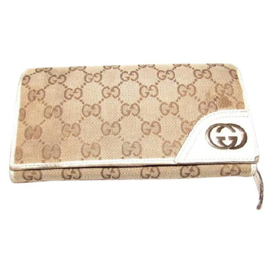 Gucci Brown Large G Logo Print Canvas And White Leather Vintage Wallet