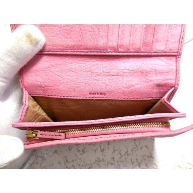 Fendi Pink Suede Leather With Gold Studs Bi Fold Wallet