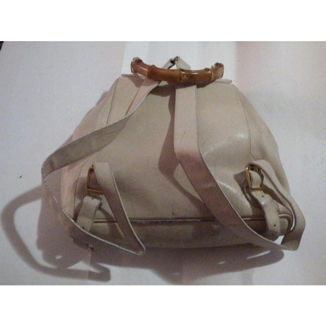 Gucci Vintage Pursesdesigner Purses White Leather With Bamboo Accents Backpack