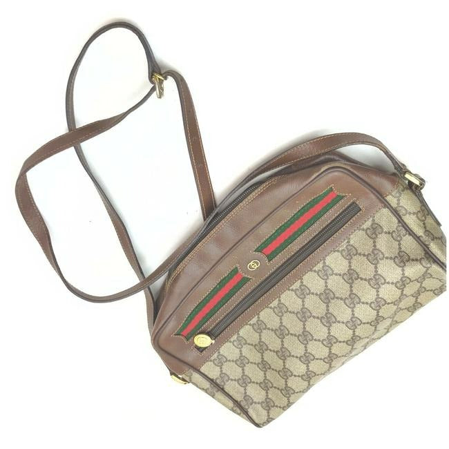 Gucci Ophidia Shoulder W Guccissima Canvasleather Redgreen Brown Printredgreen Stripe Coated Canvas