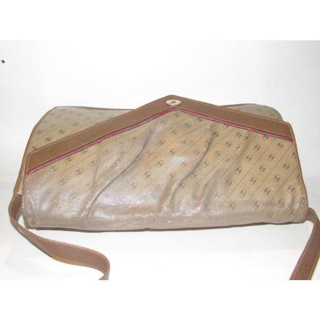 Gucci Vintage Coated Canvas Leather In Browns With Red Green Accent