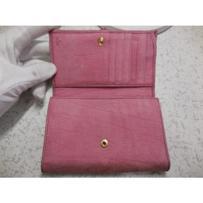 Fendi Pink Suede Leather With Gold Studs Bi Fold Wallet