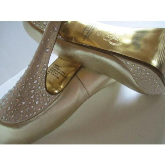 Mariah Carey Gold Champagne Rhinestone Embellished Peep Toe Stiletto Pumps