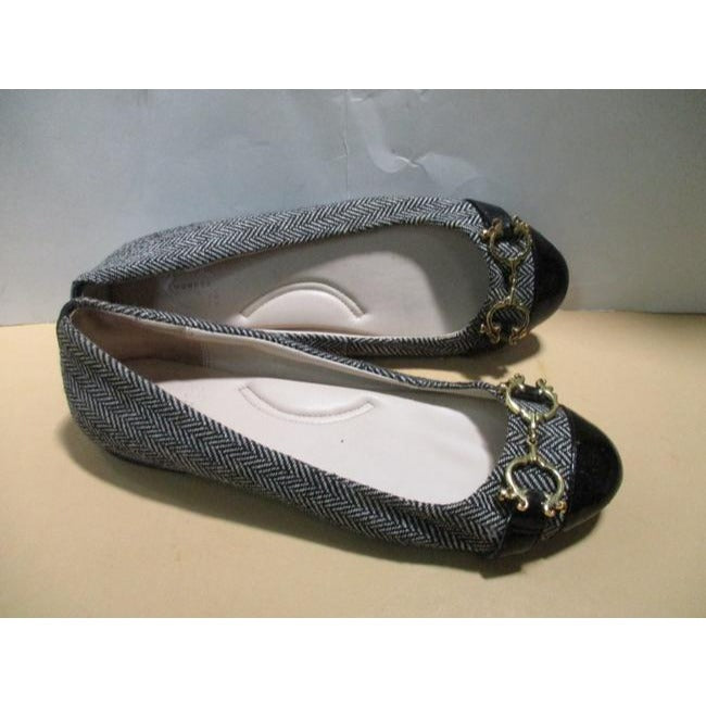 C Wonder Black Chevron Logo Horsebit Patent Toe Flats Size Us