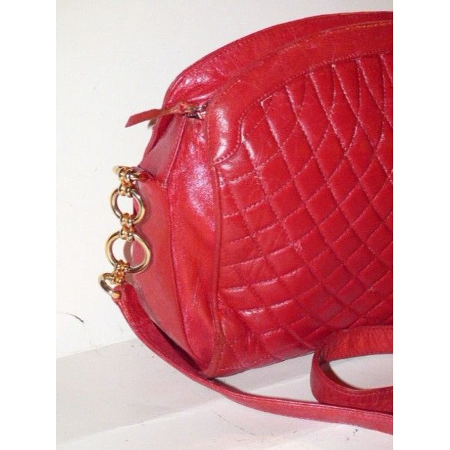 Bally Vintage Pursesdesigner Purses True Red Quilted Leather Suede Shoulder Bag