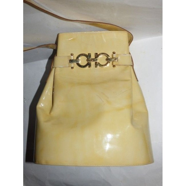 Salvatore Ferragamo Vintage Pursesdesigner Purses Pale Yellow Patent Leather Satchel