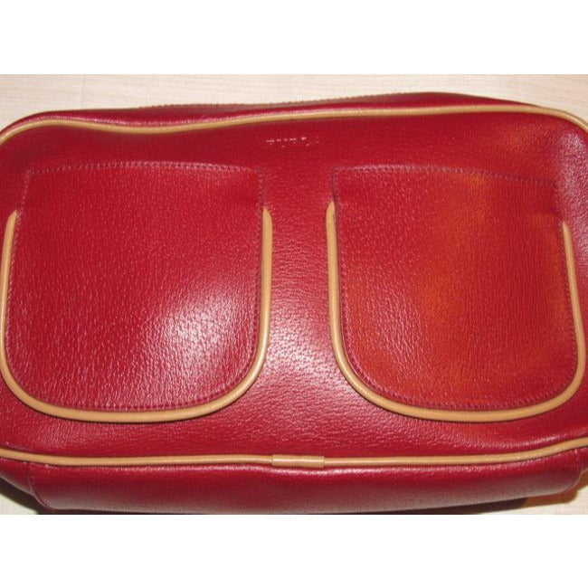 Furla Vintage Pursesdesigner Purses Dark Red Leather With Tan Leather Accents Shoulder Bag