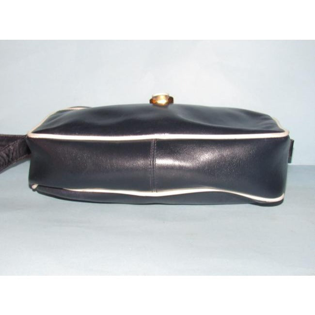 Gucci Vintage Navy Blue Leather With White Piping Shoulder Bag