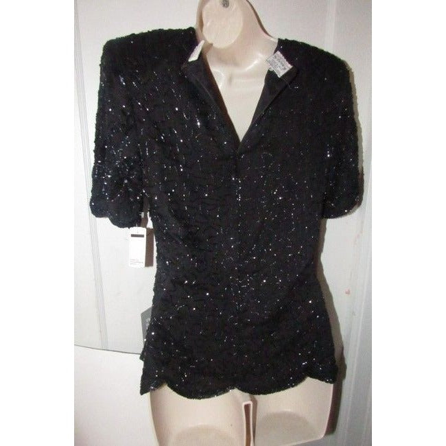 Stenay Black Silk Vintage Bead Sequins Top