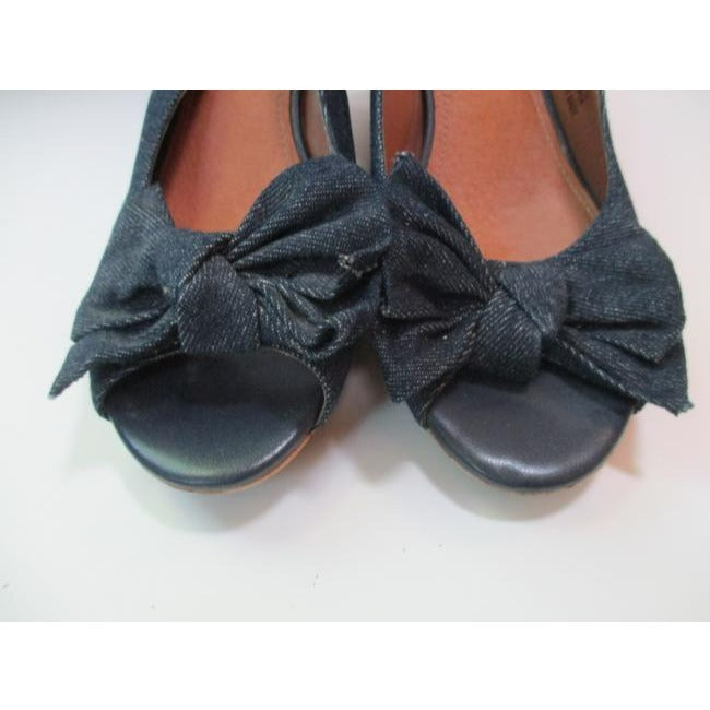 Clarks Blue Denim Cork Wedge Bow Sandals Size Us