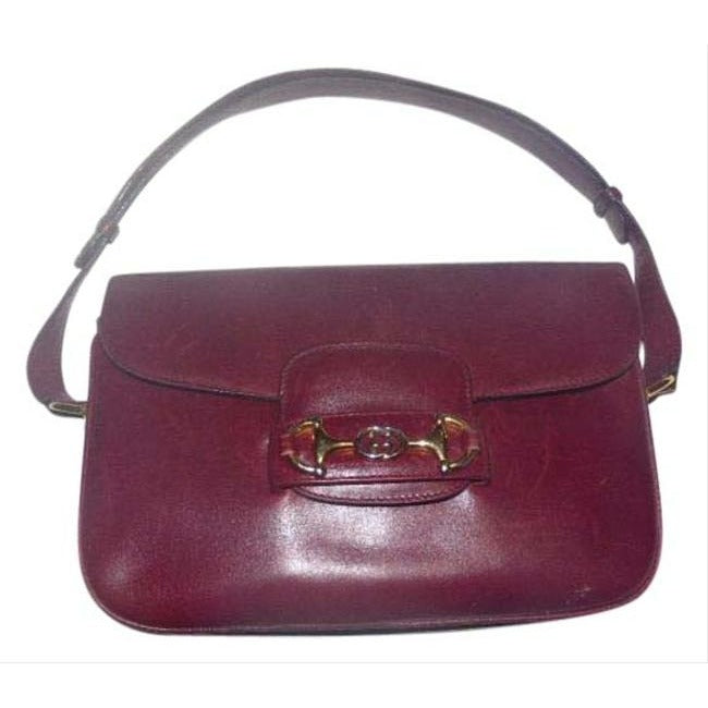 SOLD! Gucci Horsebit W Clasp Burgundy Leather Shoulder Bag