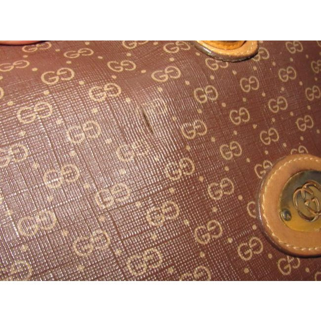 Gucci Camel Micro Logo Print On Brown Leather Bucket Bag