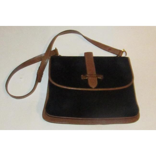 Mark Cross Vintage Pursesdesigner Purses Black Suede And Brown Leather Shoulder Bag