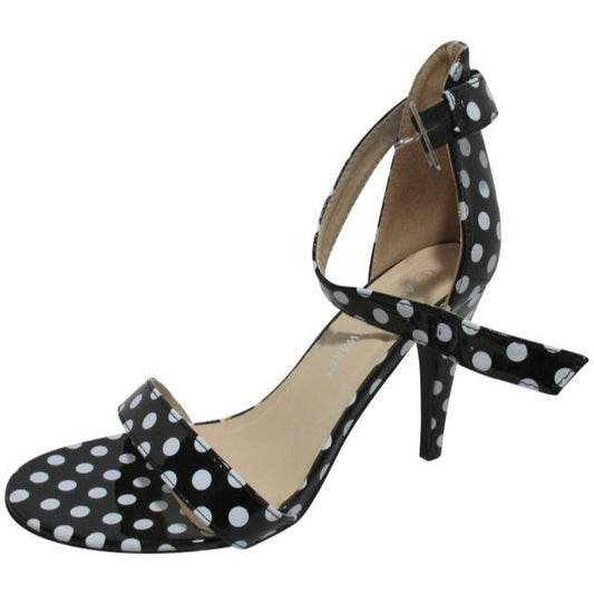 Ashley Stewart Black And White Retro Teresa Vegan Polka Dot Ankle Strap Heels Pumps Size Us