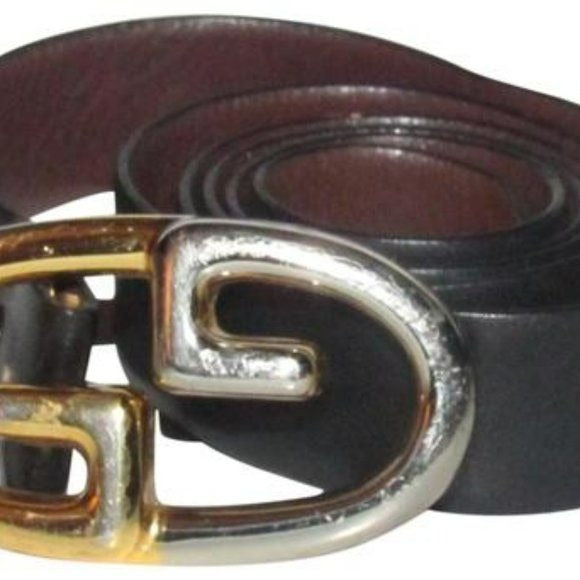 Gucci Black & Brown Leather, Removable & Reversible, Unisex Belt with an XL Two-tone GG Logo Buckle