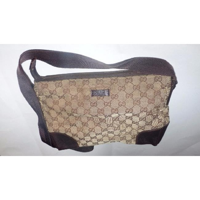 Gucci Gg Web Cross Brown Large G Logo Print Canvas And Leather