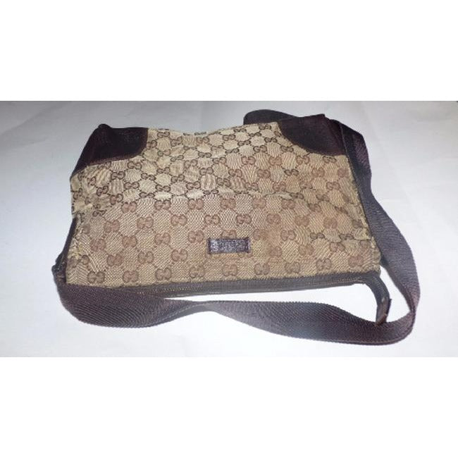 Gucci Gg Web Cross Brown Large G Logo Print Canvas And Leather