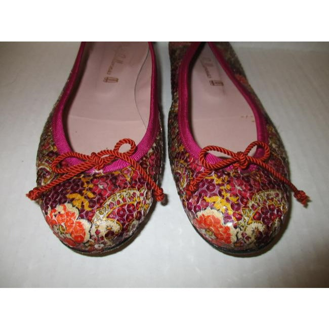 Magenta Orange Pretty Ballerinas Sequin Floral Design Made In Spain Flats Size Us