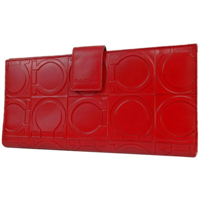 Salvatore Ferragamo Red Gancin Print Leather Wallet