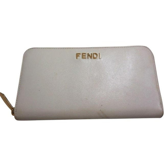 Fendi White Saffiano Leather With Gold Hardware Xl Zip Around Checkbook Wallet